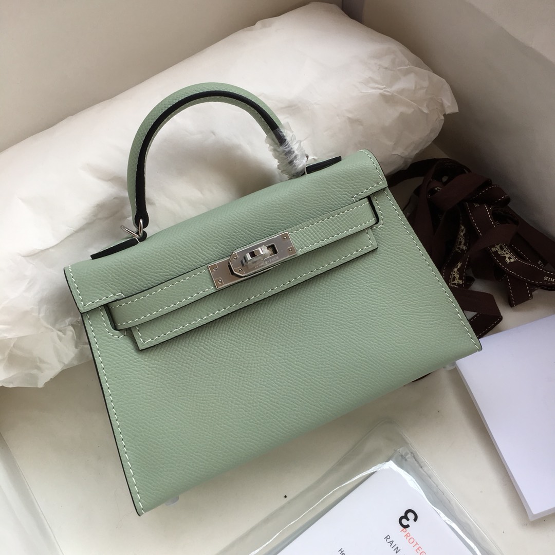 Hermes Kelly Mini II Bag 19CM In Sauge Green Epsom Leather